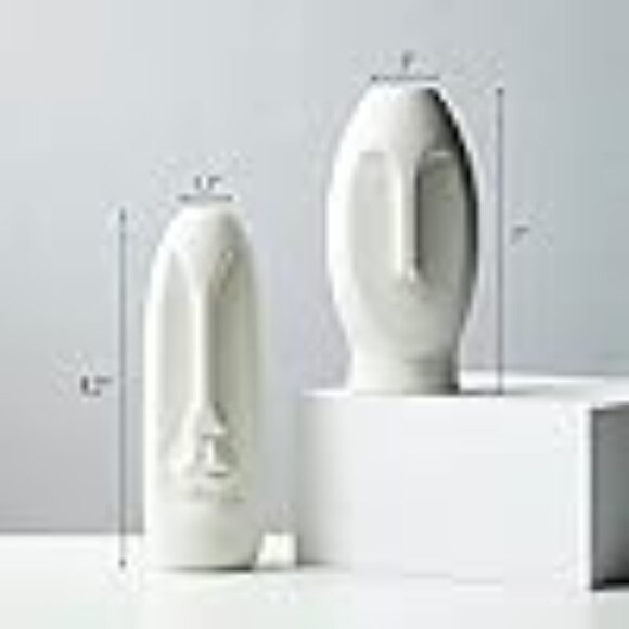 Modern White Ceramic Face Vase Set — Kaolinite • Set of 2 • Minimalist Sculpture - Picture 11 of 11